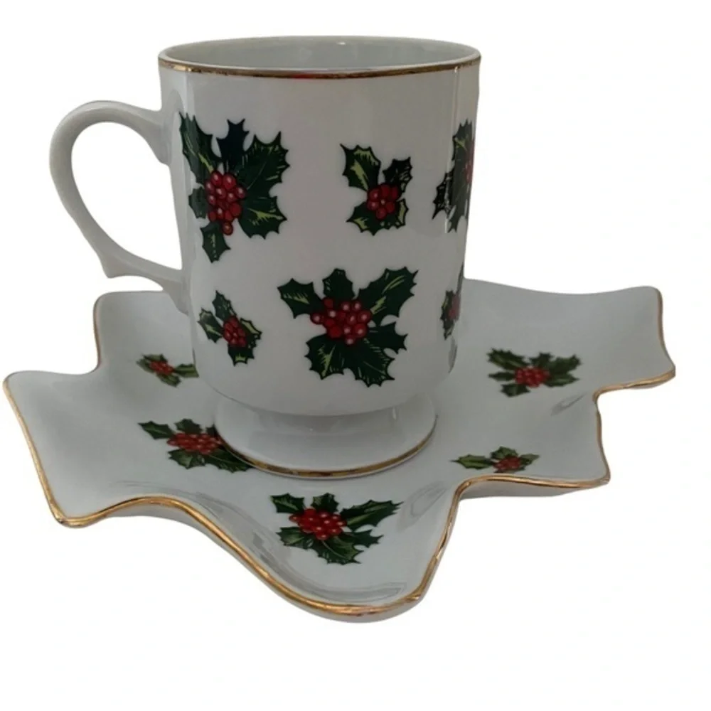 Lefton China Christmas Holiday Porcelain Tea Cup Cookie Plate for Santa